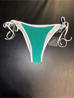 Zaful Teal and White Tie-Side Bikini Bottom Medium / size 6